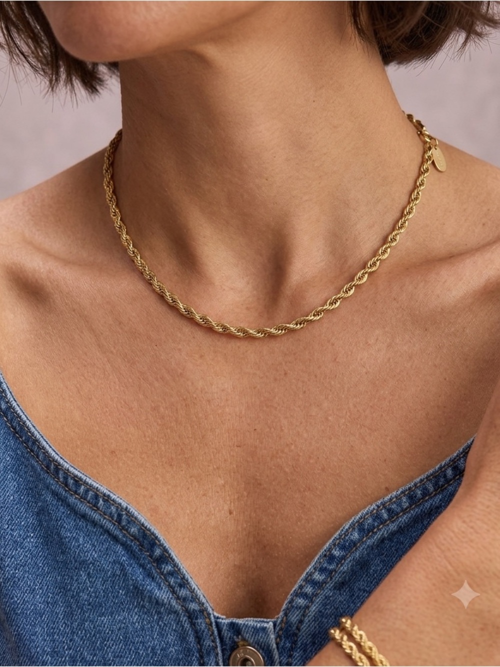DAINTY Gold  Twisted Rope Necklace 18k Gold Plated Chain Layering Necklace